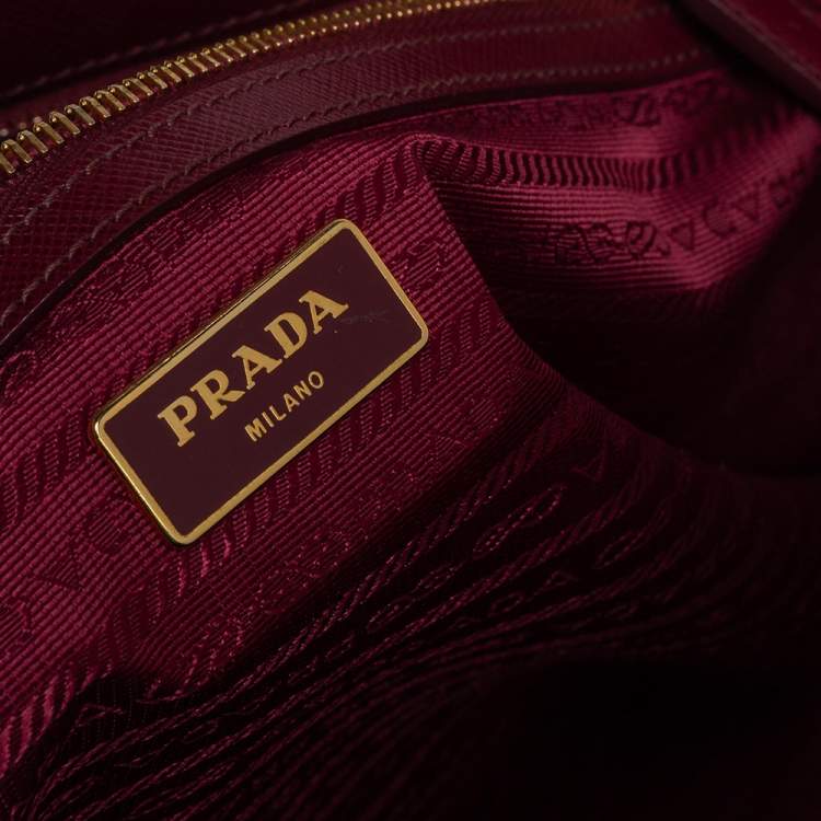 Pre Owned Prada Burgundy Saffiano Lux Leather Medium Galleria Tote