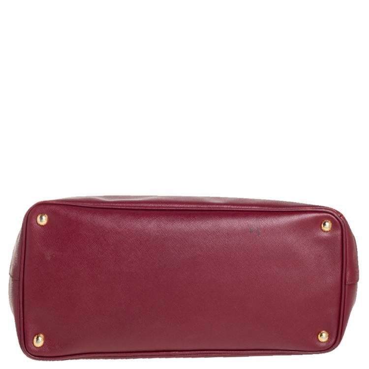 Pre Owned Prada Burgundy Saffiano Lux Leather Medium Galleria Tote