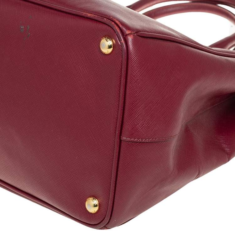 Pre Owned Prada Burgundy Saffiano Lux Leather Medium Galleria Tote