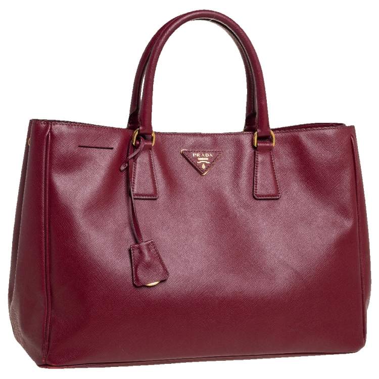 Pre Owned Prada Burgundy Saffiano Lux Leather Medium Galleria Tote