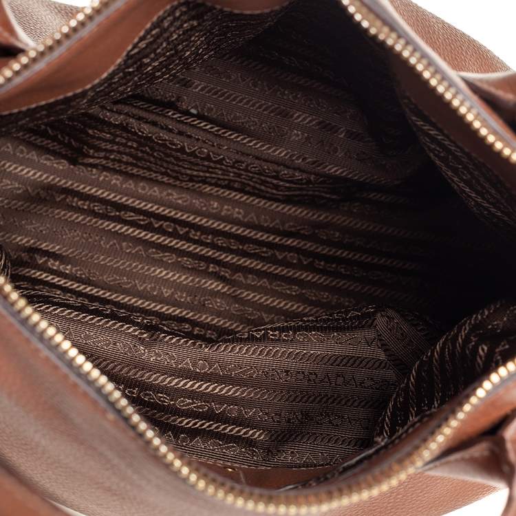 Pre Owned Prada Brown Vitello Daino Leather Sacca 2 Manici Hobo