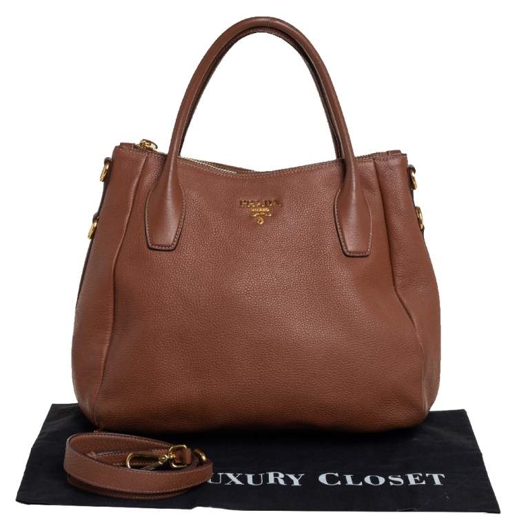 Pre Owned Prada Brown Vitello Daino Leather Sacca 2 Manici Hobo