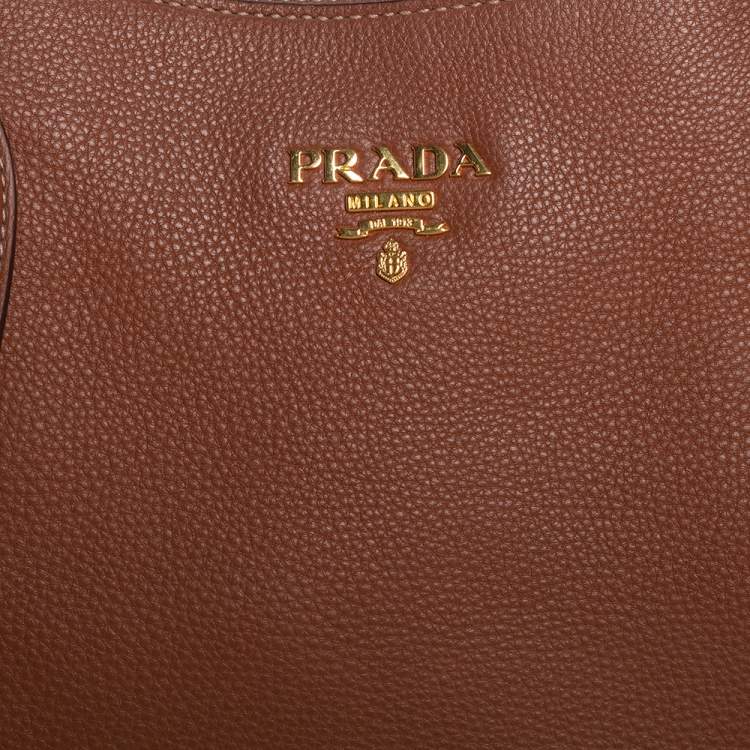 Pre Owned Prada Brown Vitello Daino Leather Sacca 2 Manici Hobo