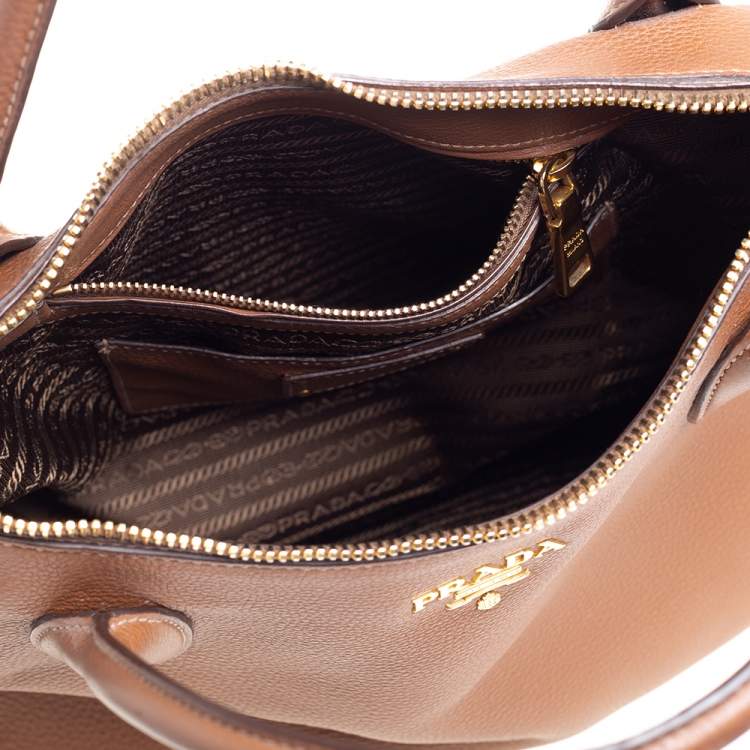 Pre Owned Prada Brown Vitello Daino Leather Sacca 2 Manici Hobo