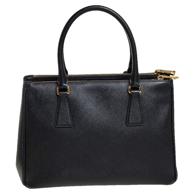 Pre Owned Prada Black Saffiano Leather Small Galleria Double Zip Tote