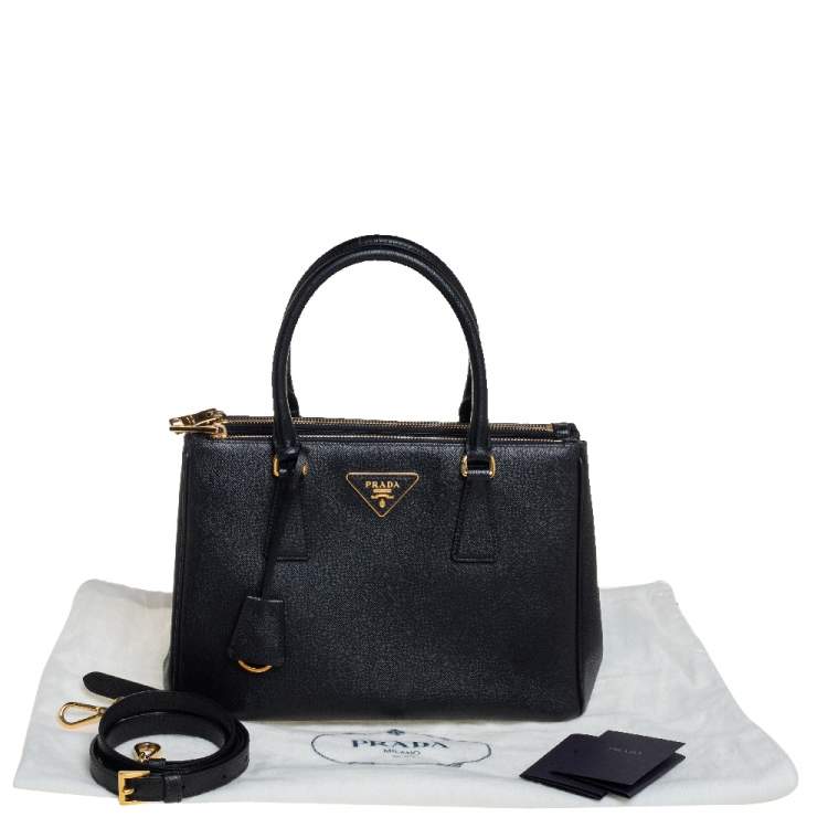 Pre Owned Prada Black Saffiano Leather Small Galleria Double Zip Tote