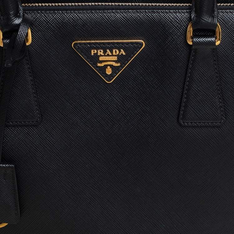 Pre Owned Prada Black Saffiano Leather Small Galleria Double Zip Tote