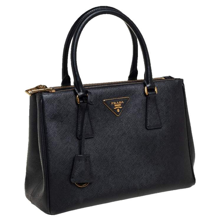 Pre Owned Prada Black Saffiano Leather Small Galleria Double Zip Tote
