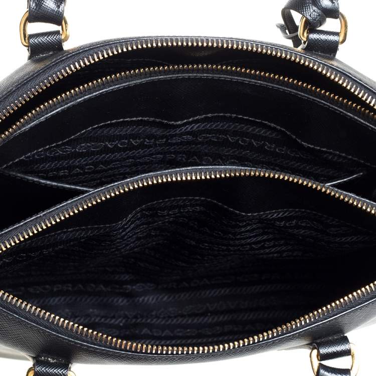 Pre Owned Prada Black Saffiano Leather Small Galleria Double Zip Tote