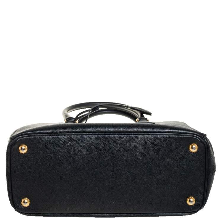 Pre Owned Prada Black Saffiano Leather Small Galleria Double Zip Tote