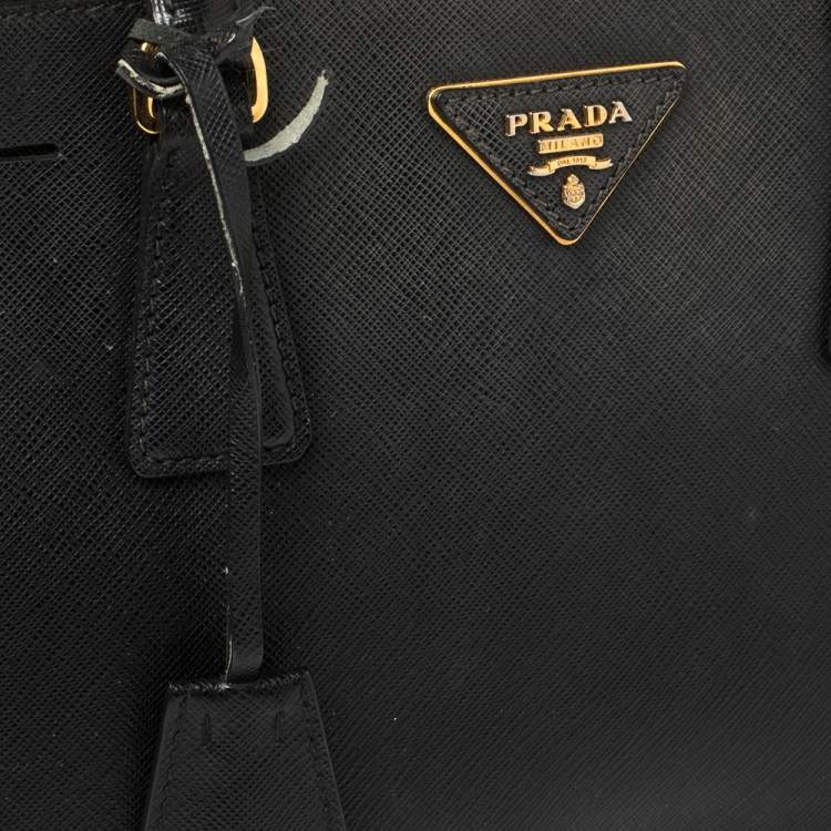 Pre Owned Prada Black Saffiano Leather Small Galleria Double Zip Tote