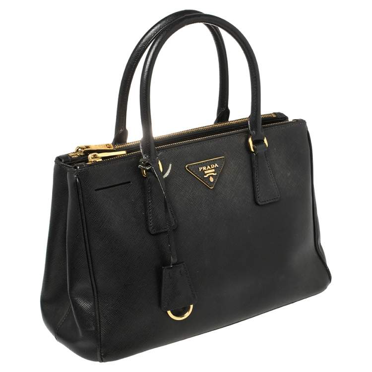 Pre Owned Prada Black Saffiano Leather Small Galleria Double Zip Tote