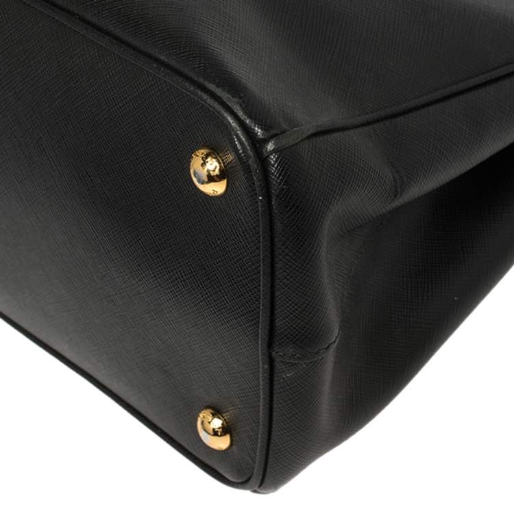Pre Owned Prada Black Saffiano Leather Small Galleria Double Zip Tote