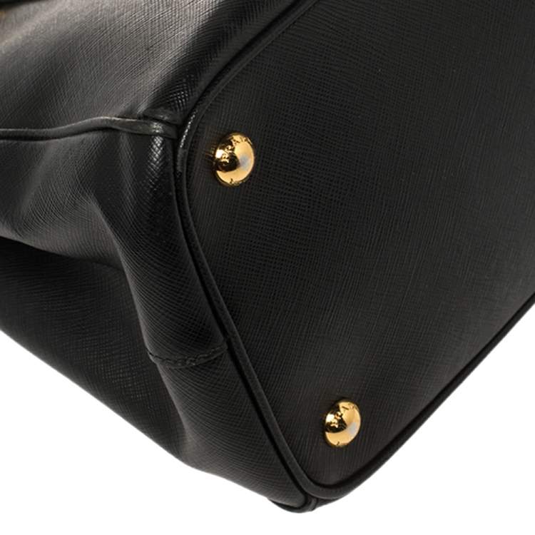 Pre Owned Prada Black Saffiano Leather Small Galleria Double Zip Tote
