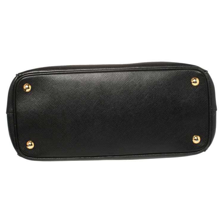Pre Owned Prada Black Saffiano Leather Small Galleria Double Zip Tote