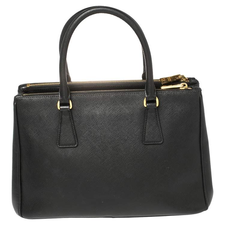 Pre Owned Prada Black Saffiano Leather Small Galleria Double Zip Tote