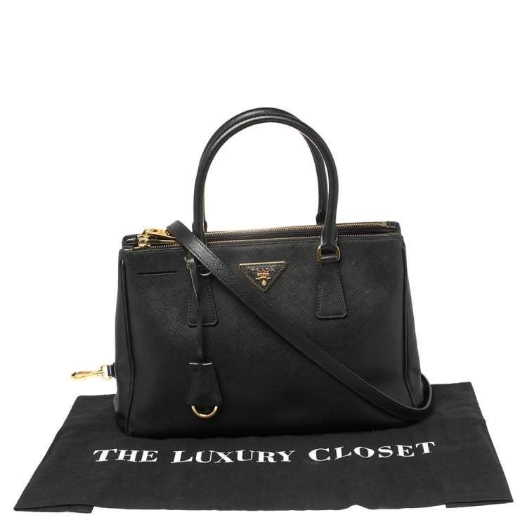 Pre Owned Prada Black Saffiano Leather Small Galleria Double Zip Tote