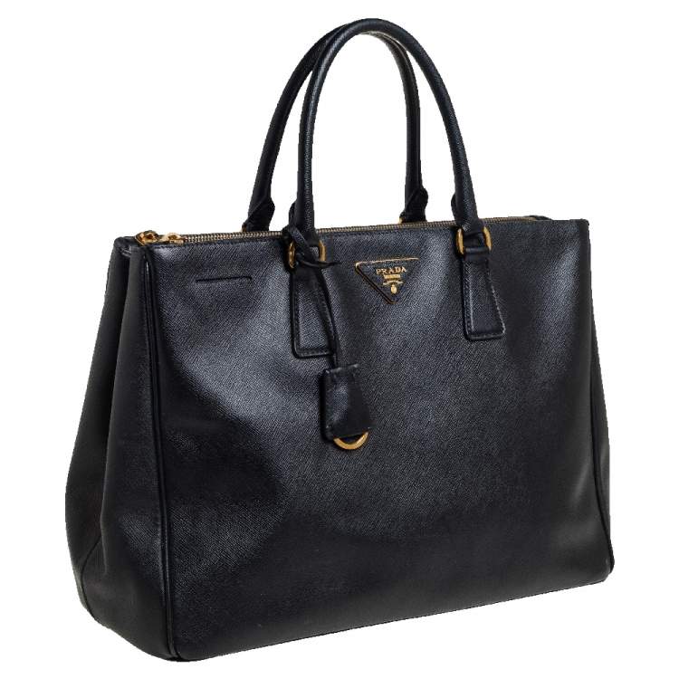 Pre Owned Prada Black Saffiano Leather Medium Galleria Double Zip Tote