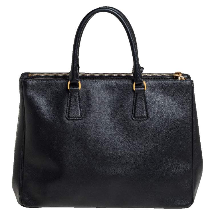 Pre Owned Prada Black Saffiano Leather Medium Galleria Double Zip Tote