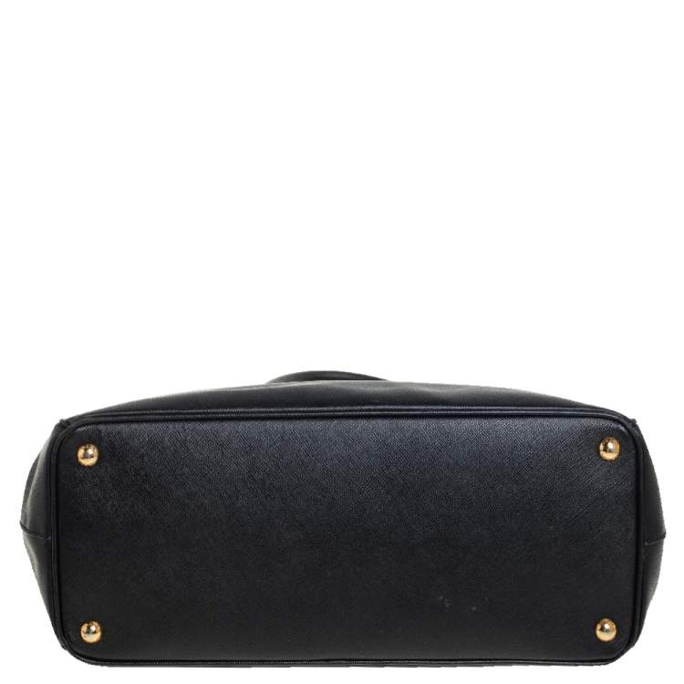 Pre Owned Prada Black Saffiano Leather Medium Galleria Double Zip Tote