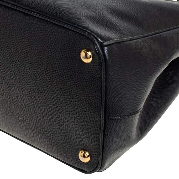 Pre Owned Prada Black Saffiano Leather Medium Galleria Double Zip Tote