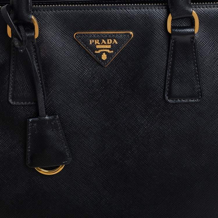 Pre Owned Prada Black Saffiano Leather Medium Galleria Double Zip Tote