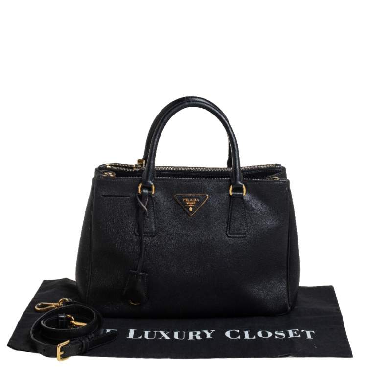 Pre Owned Prada Black Saffiano Lux Leather Small Galleria Tote