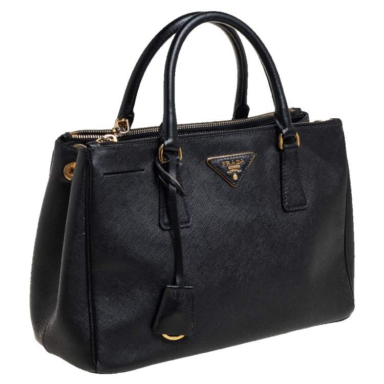 Pre Owned Prada Black Saffiano Lux Leather Small Galleria Tote