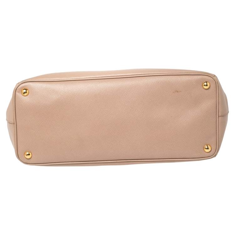 Pre Owned Prada Beige Saffiano Leather Medium Galleria Double Zip Tote
