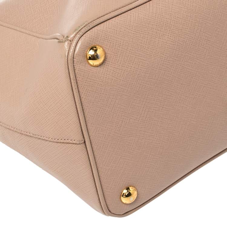 Pre Owned Prada Beige Saffiano Leather Medium Galleria Double Zip Tote