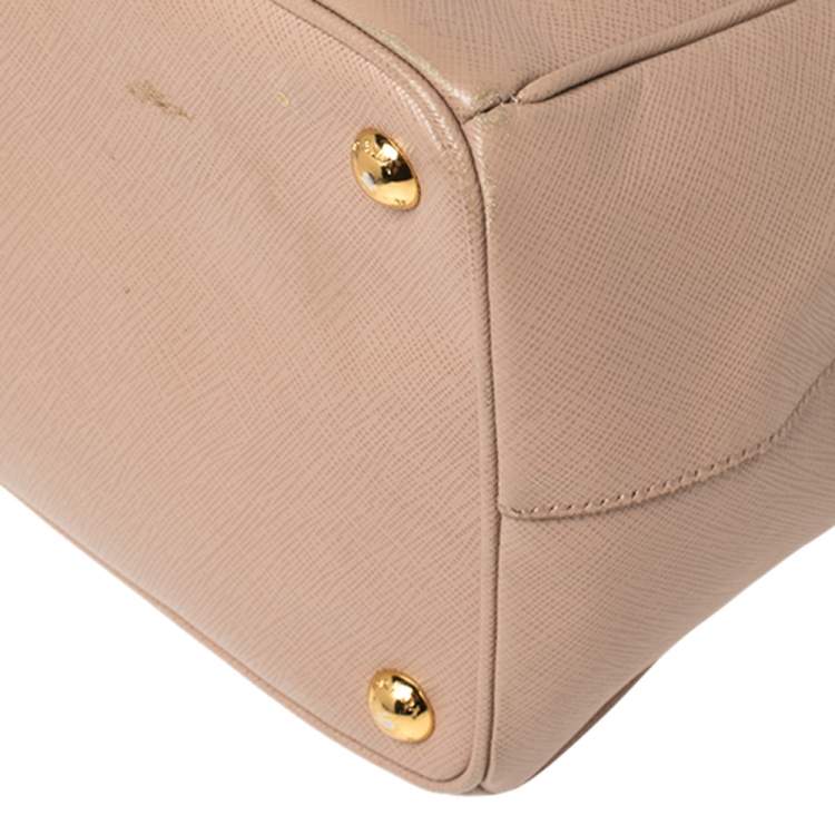 Pre Owned Prada Beige Saffiano Leather Medium Galleria Double Zip Tote