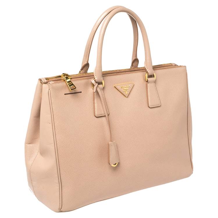 Pre Owned Prada Beige Saffiano Leather Medium Galleria Double Zip Tote