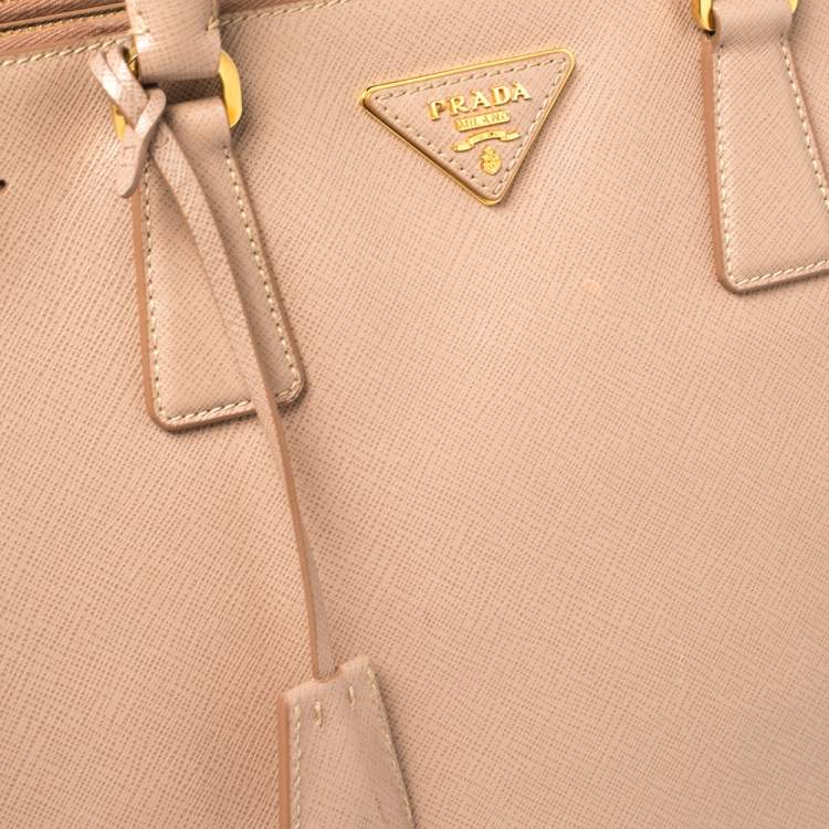 Pre Owned Prada Beige Saffiano Leather Medium Galleria Double Zip Tote