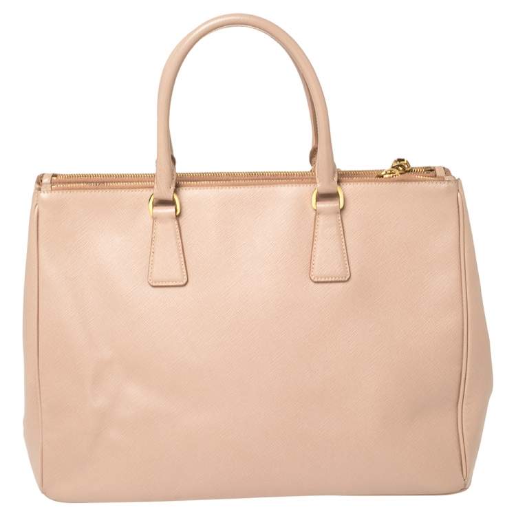 Pre Owned Prada Beige Saffiano Leather Medium Galleria Double Zip Tote