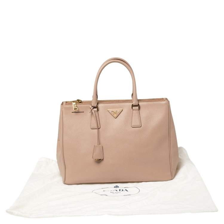 Pre Owned Prada Beige Saffiano Leather Medium Galleria Double Zip Tote