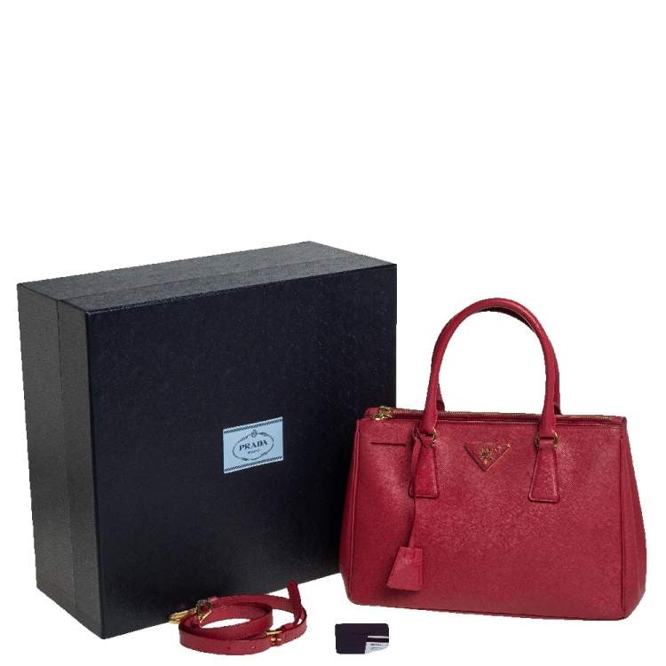 Pre Owned Prada Red Saffiano Lux Leather Small Galleria Tote