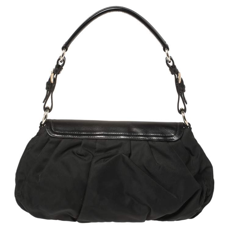 Pre Owned Prada Black Nylon and Leather Flap Hobo