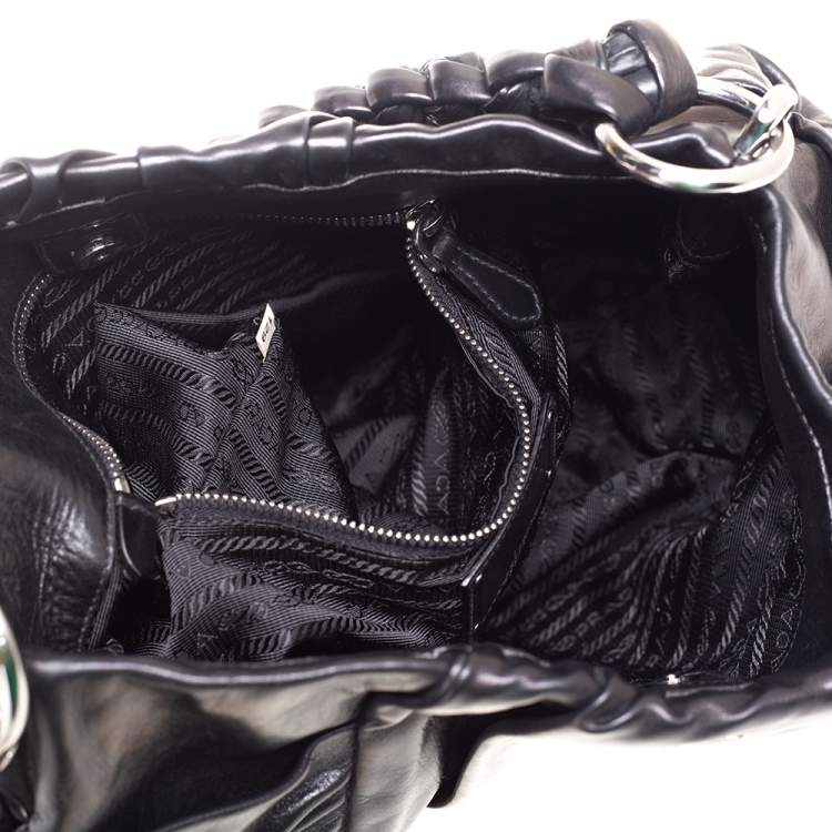 Pre Owned Prada Black Patent Leather Braided Handle Hobo