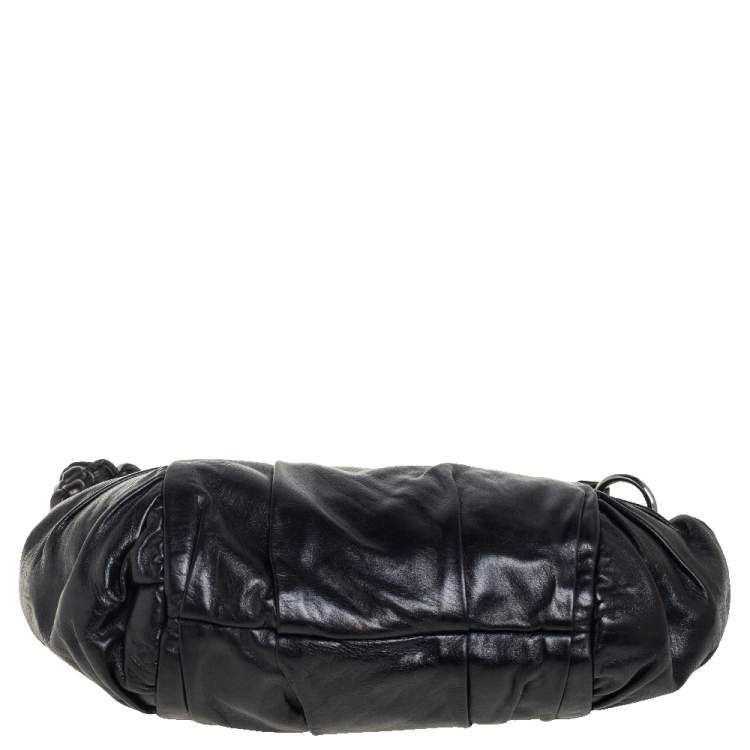 Pre Owned Prada Black Patent Leather Braided Handle Hobo