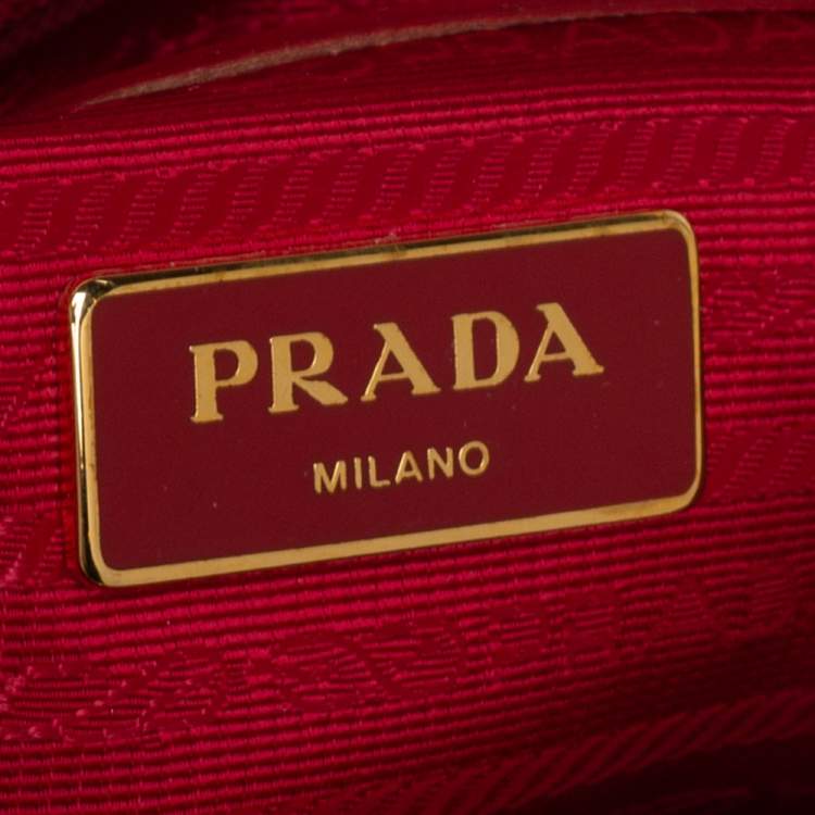 Pre Owned Prada Red Saffiano Lux Leather Mini Galleria Double Zip Tote