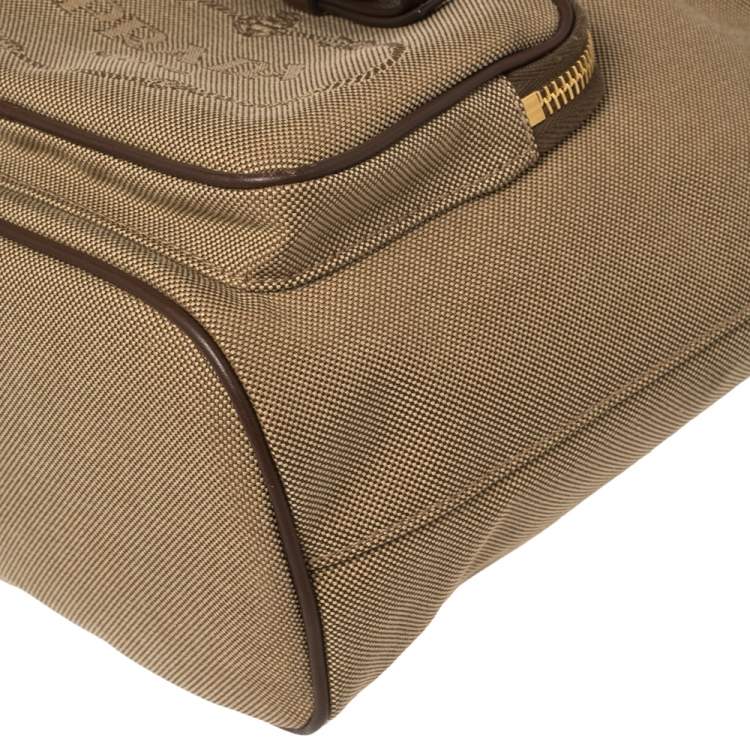Pre Owned Prada Brown Logo Jacquard Canvas and Leather Trim Bucket Bag 