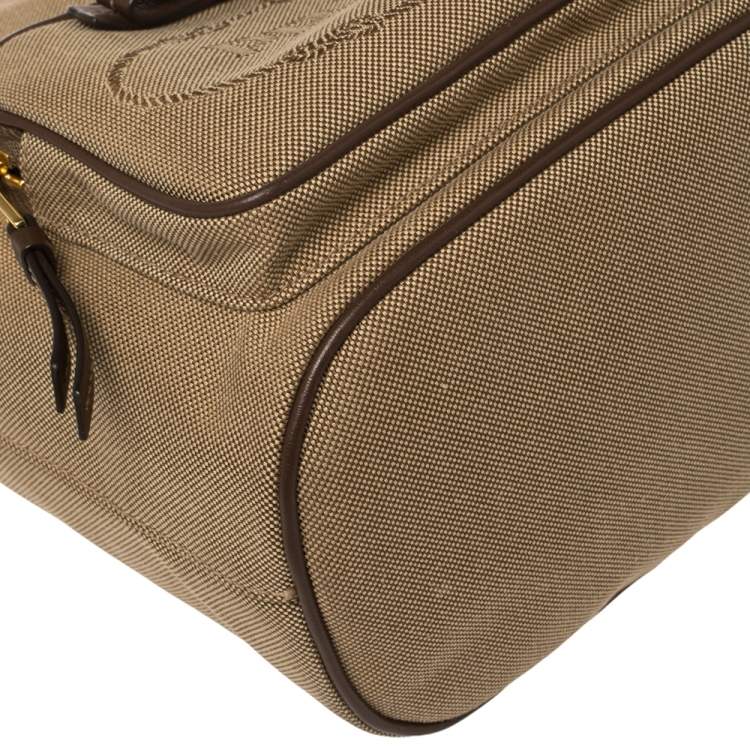 Pre Owned Prada Brown Logo Jacquard Canvas and Leather Trim Bucket Bag 