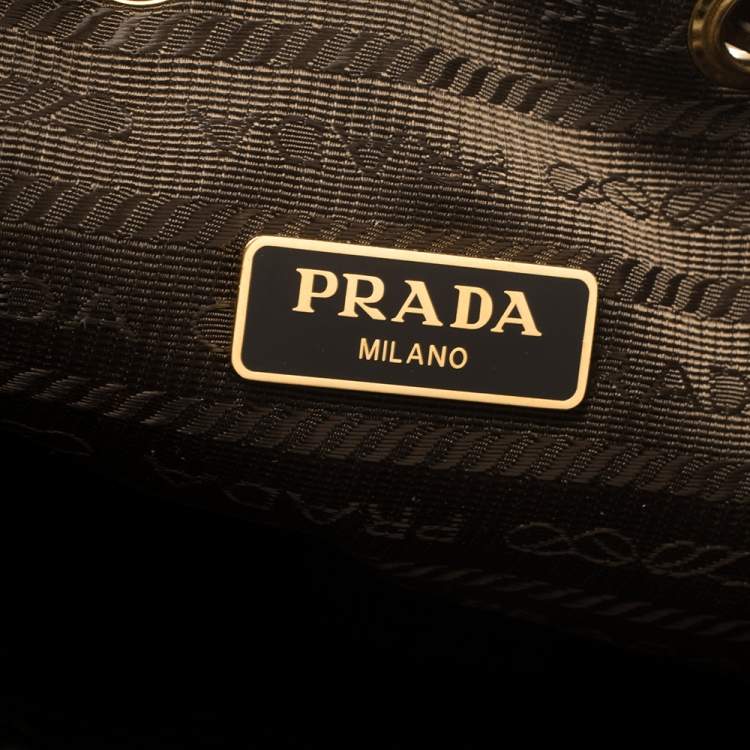 Pre Owned Prada Brown Logo Jacquard Canvas and Leather Trim Bucket Bag 