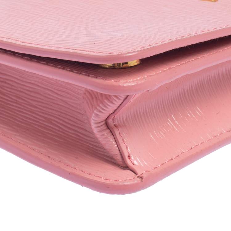 Pre Owned Prada Pink Vitello Move Leather Wallet On Chain