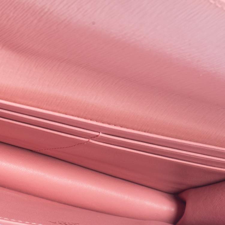 Pre Owned Prada Pink Vitello Move Leather Wallet On Chain