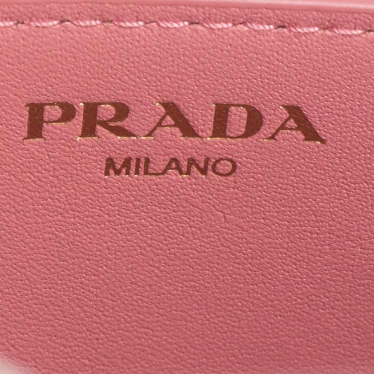 Pre Owned Prada Pink Vitello Move Leather Wallet On Chain