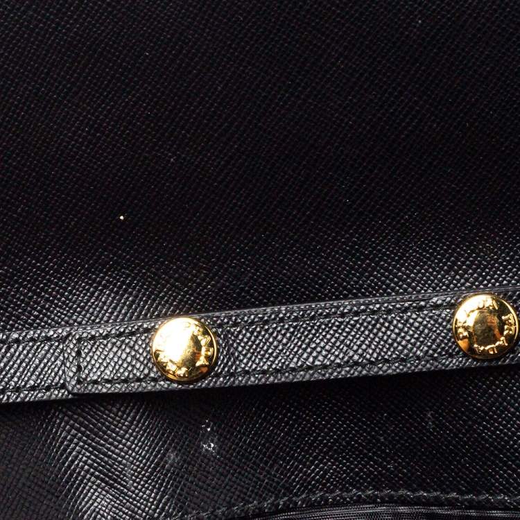 Pre Owned Prada Black Saffiano Lux Leather Wallet on Chain