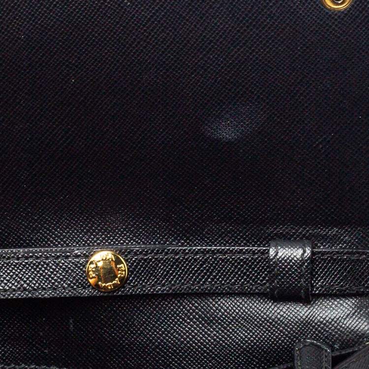 Pre Owned Prada Black Saffiano Lux Leather Wallet on Chain
