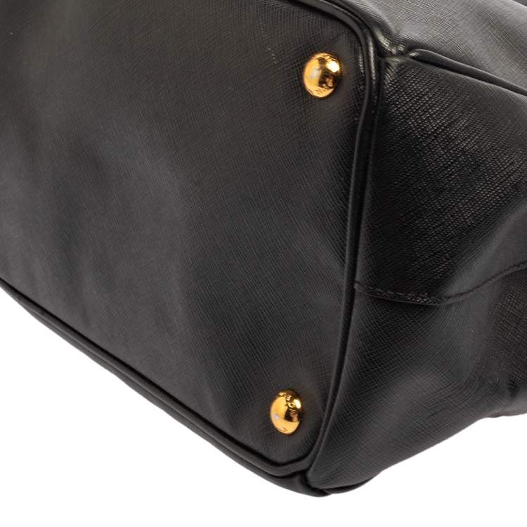 Pre Owned Prada Black Saffiano Lux Leather Large Galleria Double Tip Tote