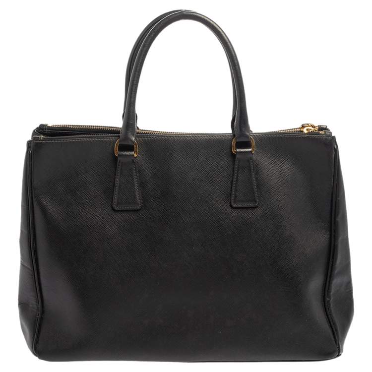 Pre Owned Prada Black Saffiano Lux Leather Large Galleria Double Tip Tote
